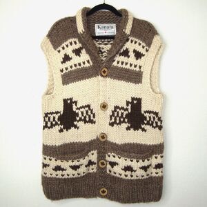 70s VINTAGE Kanata Cowichan Virgin Wool Chunky Knit Thunderbird Vest Size XL